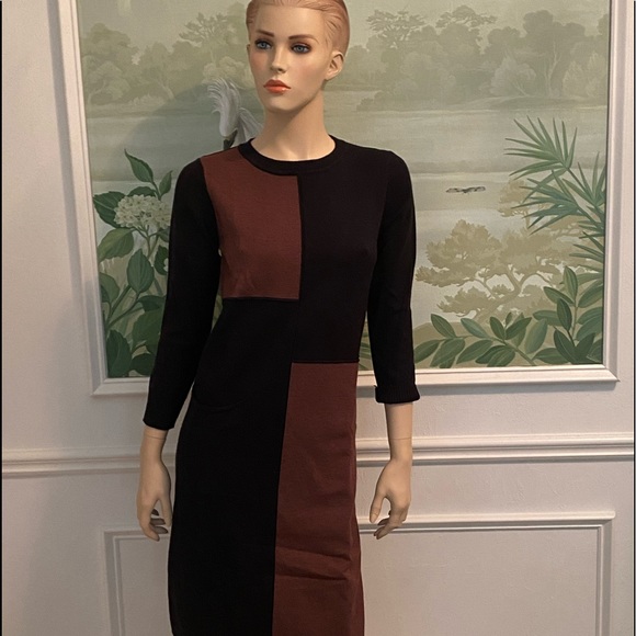 Black and brown color block knit dress. Expensive looking in person. Classy. - Picture 2 of 7